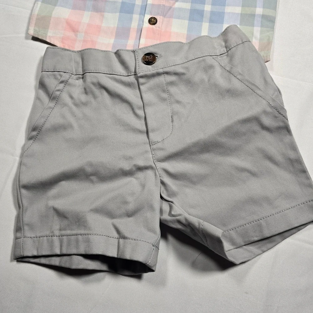 Carter's Baby Boy 12M Plaid Shirt Shorts Bow Tie 3pc Set Pastel